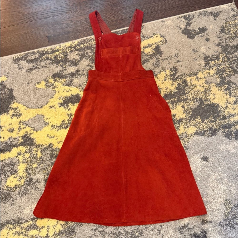 Vintage rust suede midi overall dress